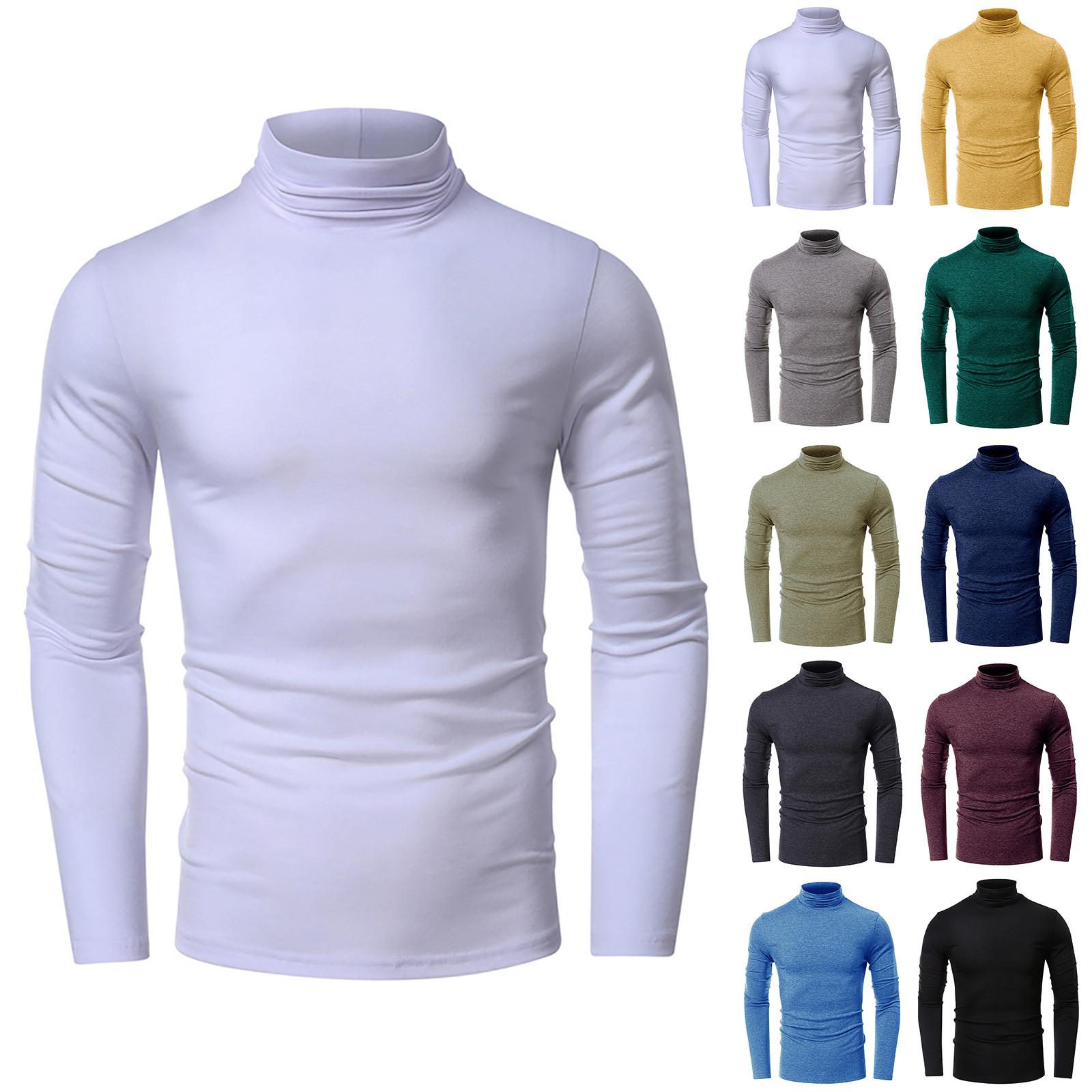 Xingben Two Lente- en herfst-T-shirt voor heren, effen kleur, lange mouw en halfhoge kraag L geel