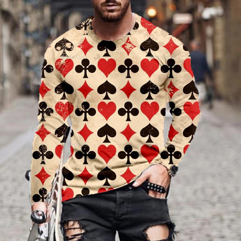 ETST 007 Mode Heren T-shirt Lange Mouw Speelkaarten 3D Geprint Ronde Hals Korte Mouw Street Trend Tops 5XL