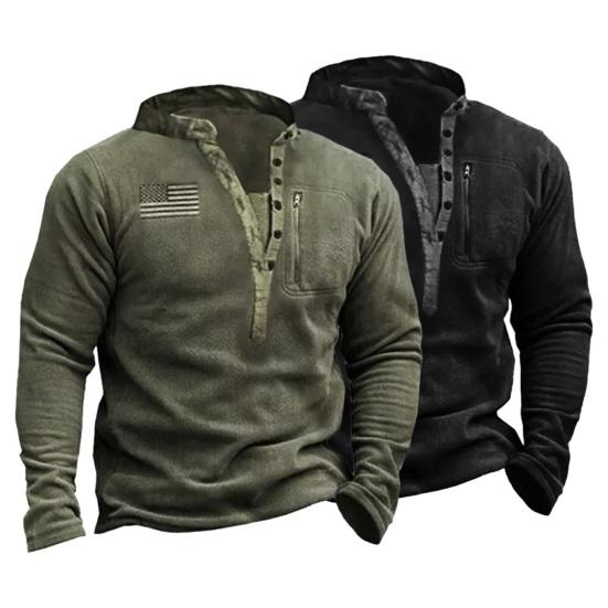 DILLER Herfst Lente Heren Sweatshirt Stand Kraag Lange Mouw Retro Slim Fit Trui Warme Pluche Rits Amerikaanse Vlag Tag Halflange Heren Top M legergroene kleur