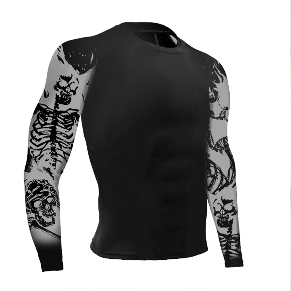 ETST 005 Compressieshirt voor heren 3D-geprint Lange mouwen Snel drogend Ademend Rashguard Sport Joggen Gym Atletische fitnesskleding M