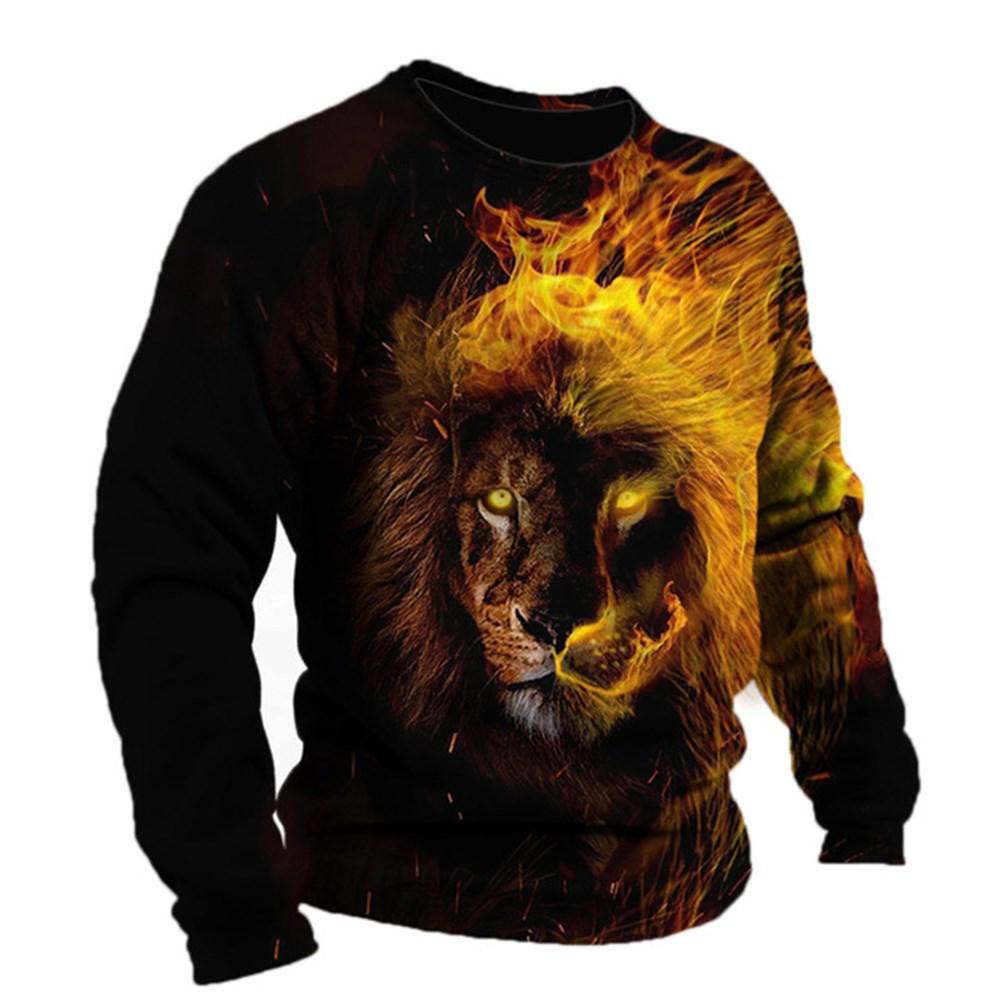 HerSight Leeuwendier Truien Heren Lente Herfst Ronde Hals Lange Mouwen Top Heren Sportkleding Plus Size Vintage 3d Print hoodie 6XL