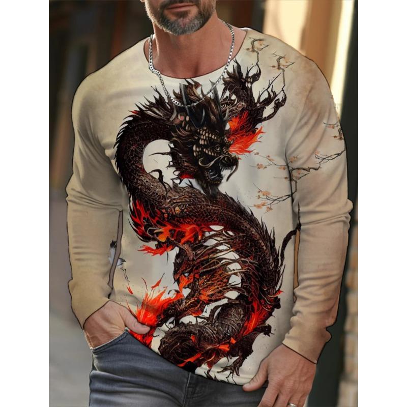 ETST WENDY 005 Nieuwe trend straat stijl hoge draaisnelheid dier draak 3D print cool T-shirt warm mode casual heren lange mouw ronde hals 6XL