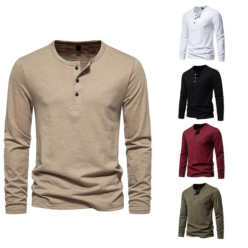 Mysterious Gift Heren T-shirt met lange mouwen, katoen, slim fit, onderkant, shirt, fitnesstops, T-shirts, knoopsluiting, casual, gezellig T-shirt XS wit