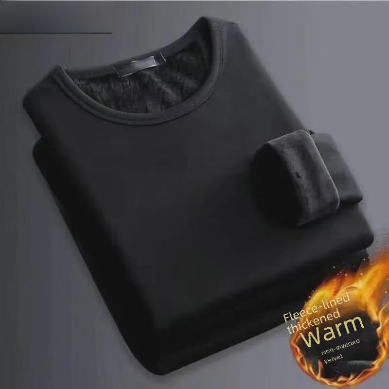 VantaGoods Heren fluweelverdikt slim pullover winter lange mouw T-shirt - ronde/V-hals 5XL