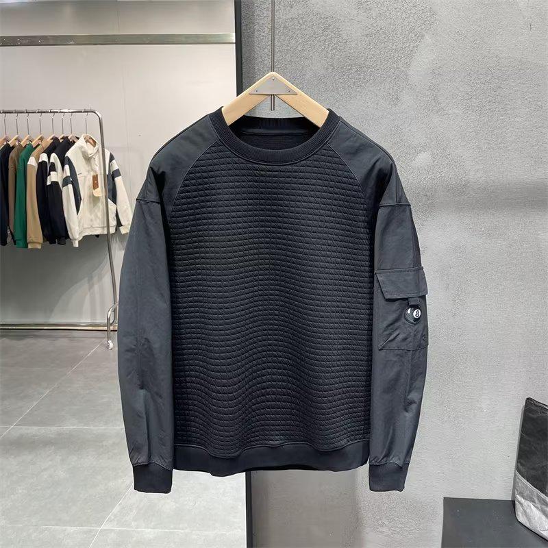 VantaGoods Heren Japanse Retro Wafel Sweatshirt - Koreaanse Stijl Casual Losse Ronde Hals Pullover Medium wit