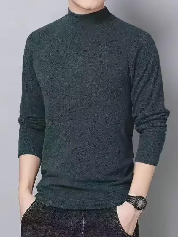 VantaGoods Dubbelzijdig fluwelen T-shirt met lange mouwen en halve col voor heren, lente/herfst, warme pluche trui. 2XL groen