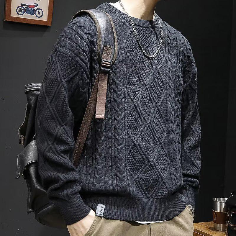 VantaGoods Heren losse gebreide ronde hals trui - Trendy Koreaanse stijl voor herfst/winter L