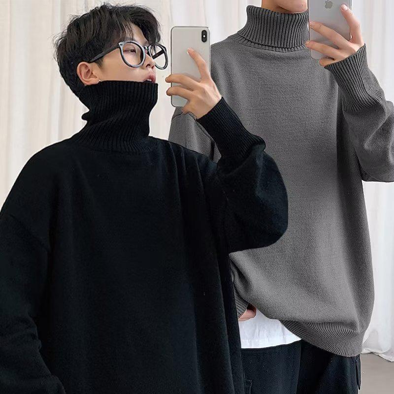 VantaGoods Koreaanse stijl trui met hoge hals voor heren: 2022 Herfst/Winter Trendy Halfgebreid Onderkant Shirt 5XL grijze kleur