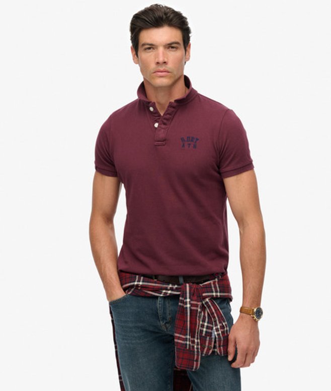 Superdry Vintage Athletic Poloshirt met Borduursel Red