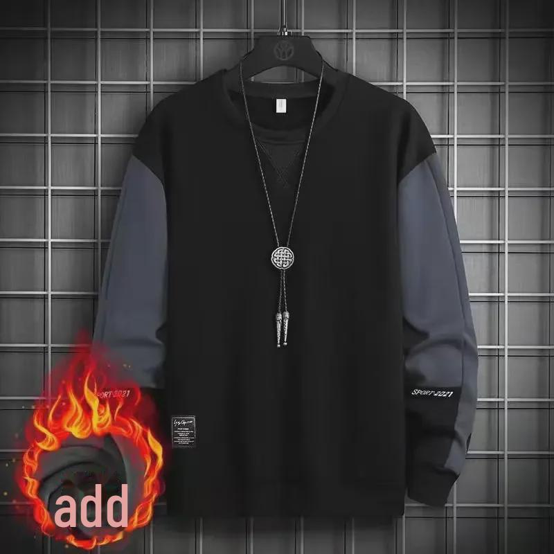 VantaGoods Heren 2023 Trendy Color-Blocked Sweatshirt met Fluwelen, T-shirt met Lange Mouwen Stijl voor Herfst/Winter M