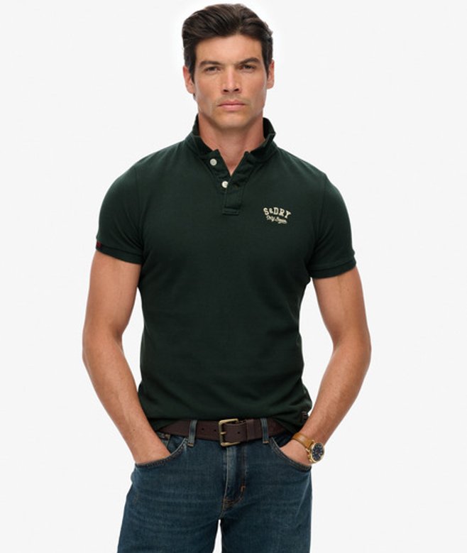Superdry Vintage Athletic Poloshirt met Borduursel Green