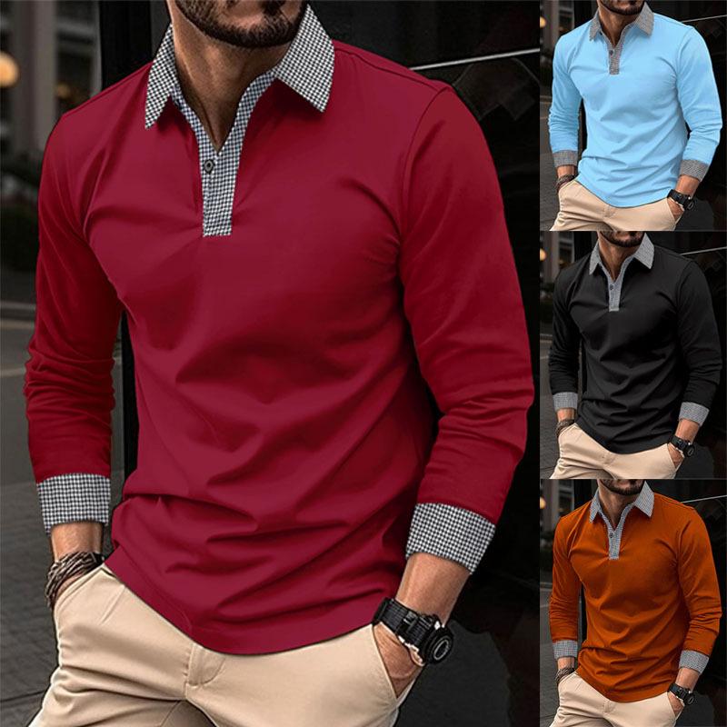 VantaGoods 2023 Heren Contrasterende Kleur Poloshirts Met Lange Mouwen voor Lente en Herfst X-Large
