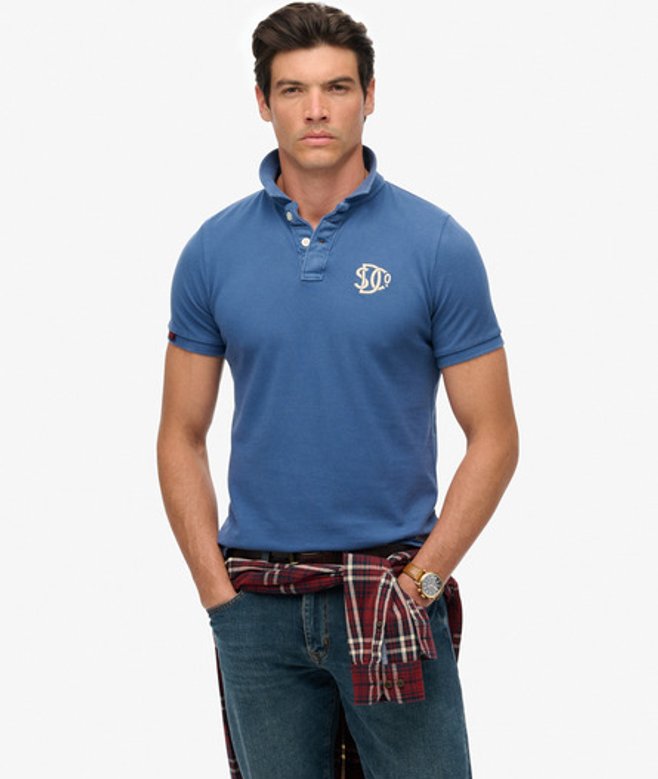 Superdry Vintage Athletic Poloshirt met Borduursel Blue