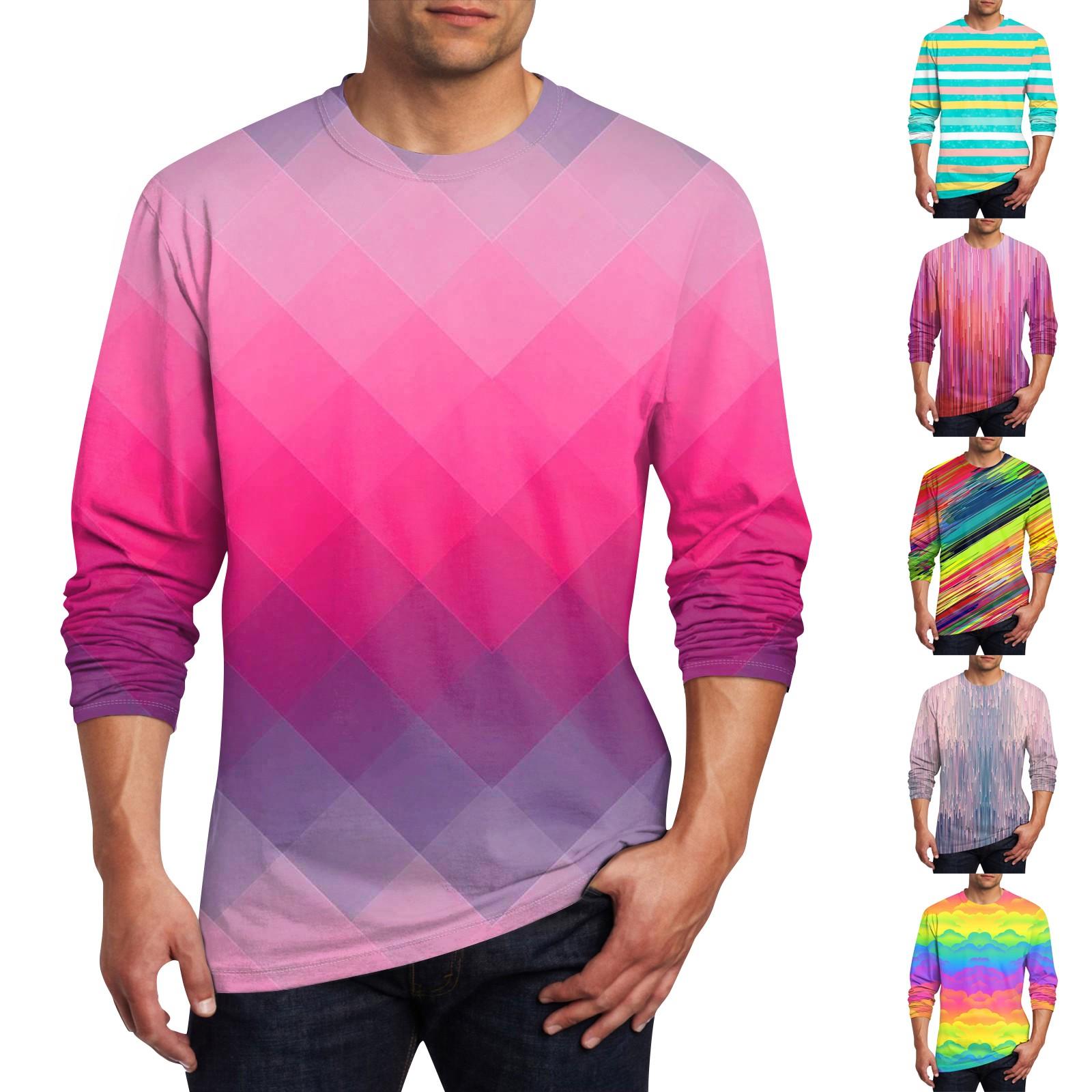 Wahaha123 Heren T-shirt O-hals Kleding Kleding Buiten Lange Mouw Print Modeontwerper Vintage L rood