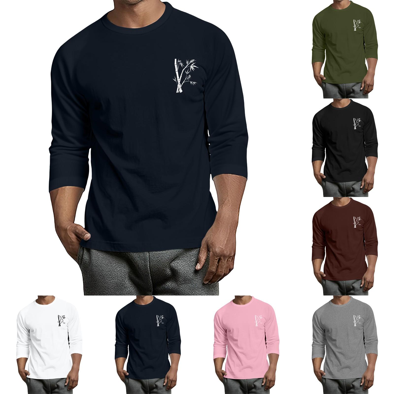 Timoduizhang Men's casual and fashionable printed collar three-quarter sleeve top T-shirt XL wit