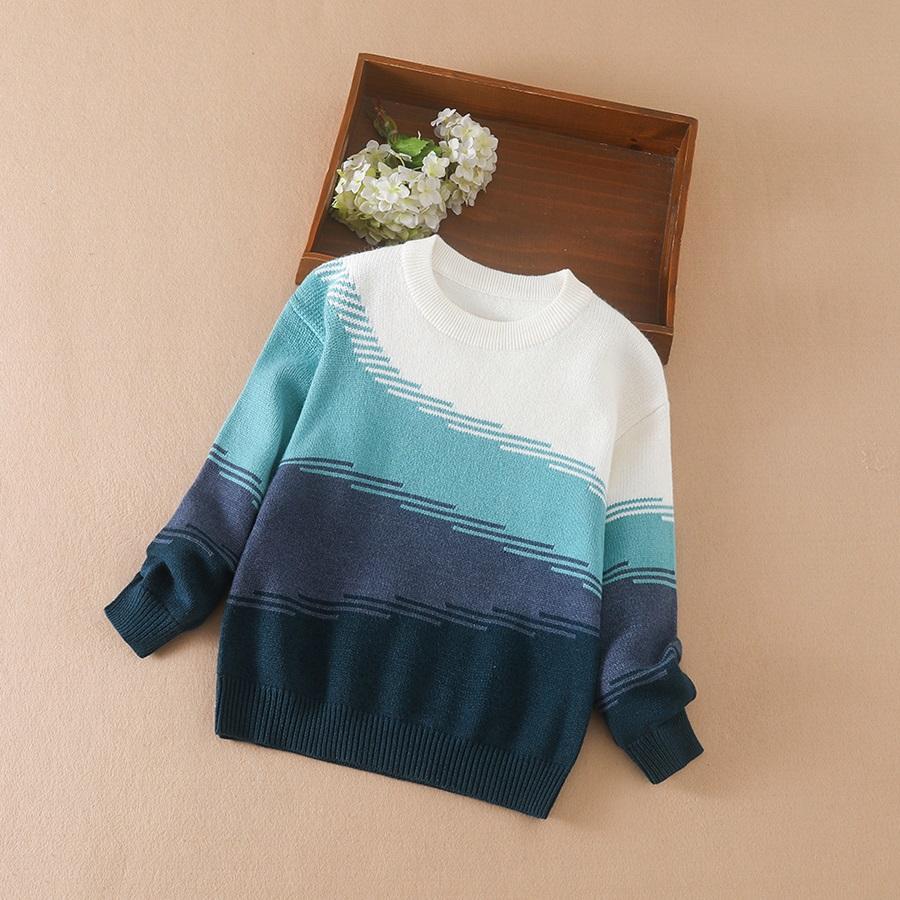Kuyeebear Tween Casual trui voor jongens met ronde hals, kleurblok en lange mouwen voor herfst/winter gebreide kinderkleding voor jongens 160 blauw