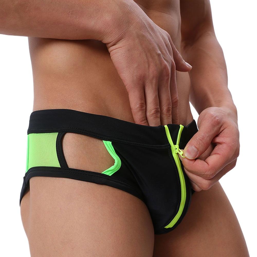 UXH Fashion Open rits zijkant regenboog sexy heren slip sexy badpak voor mannen surf badmode laag uitgesneden L