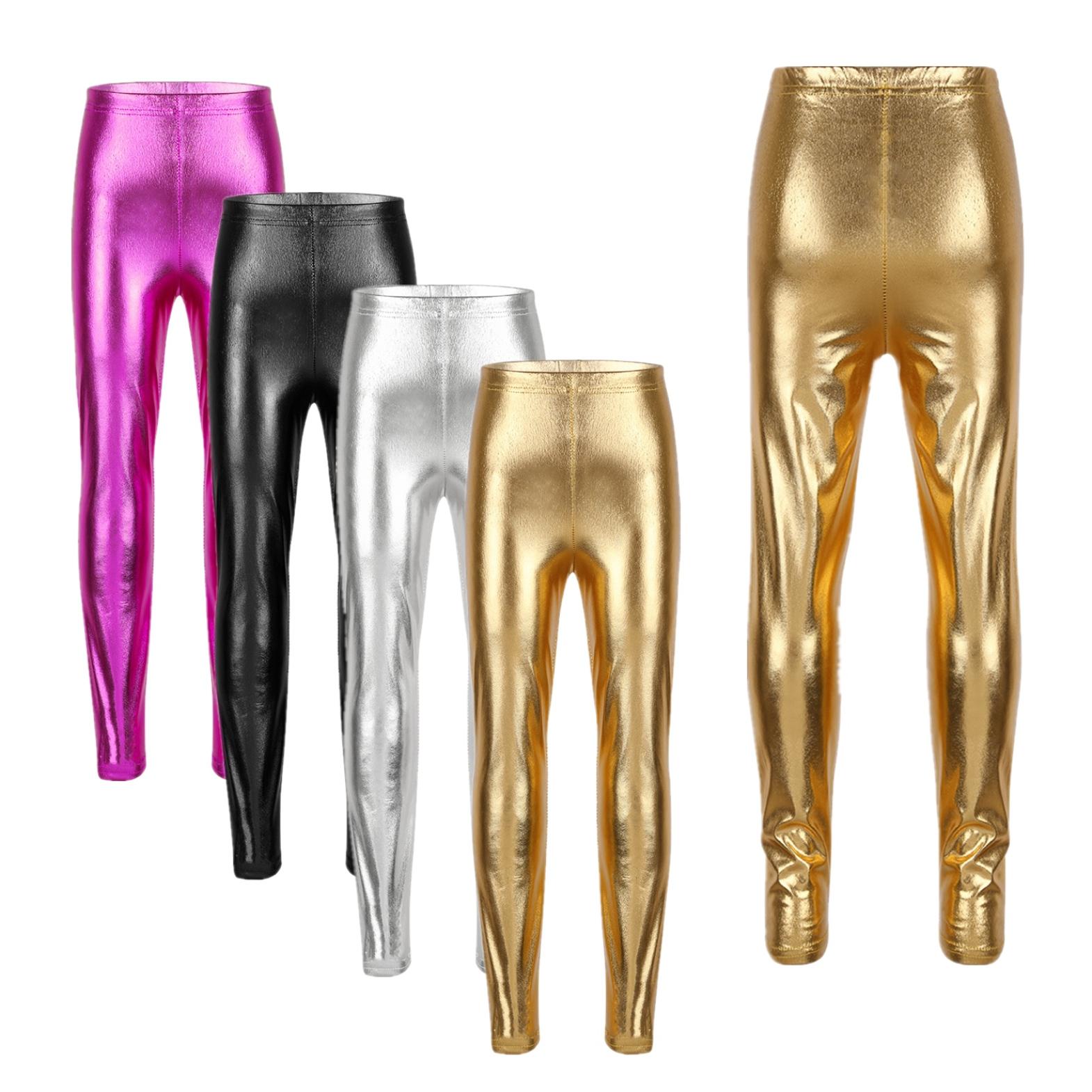 IEFiEL Kinderen Meisjes Glanzende Metallic Magere Legging Broek Strakke Rekbare Fancy Hip Hop Party Danskostuums 7-8 Years zilver