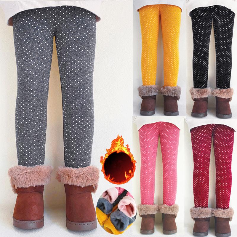 Daddys Girl Polka Dot Herfst Winterbroek voor kinderen Meisjes Dikker Warme legging Kinderbroek 2-12Y 140 wijnrode kleur