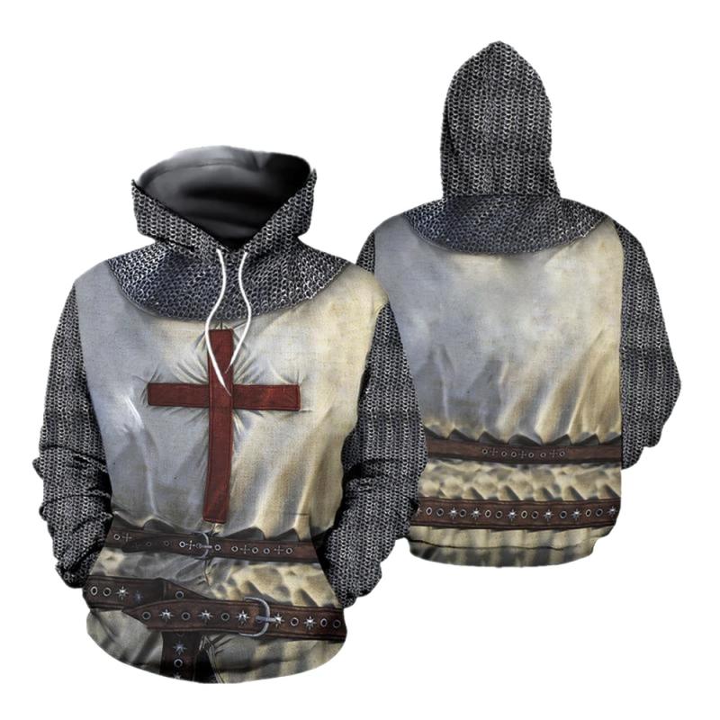 ETST 011 Knights Templar Armor Hoodies Jas Kruisvaarderskruis Middeleeuws Sweathsirt Pullover Volledig bedrukt 3D Heren Hoodie Trainingspak Carnaval 3XL