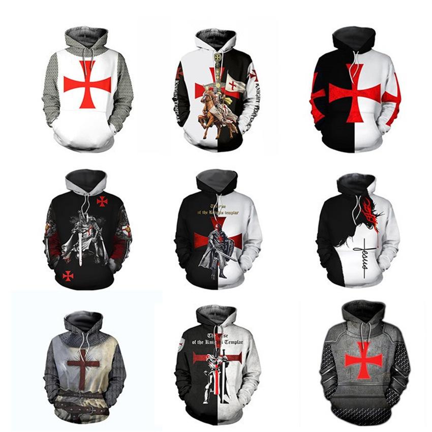 Little red horse Nieuwe Knights Templar 3D-geprinte hoodie voor heren Trendy sweatshirt Game Around Sweatshirt 6XL