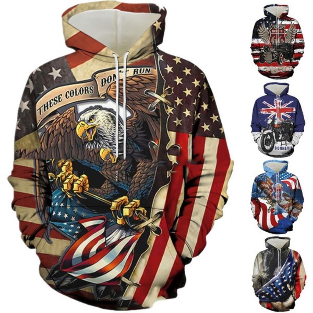 ETST 009 Hot Style Heren Hoodie USA Vlag Print Cool Eagle Print Hooded Sweatshirt Trendy Persoonlijkheid Hoodie Heren Lange Mouwen Casual Tops XL