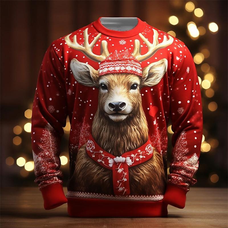 ETST 013 Kerst elanden print sweatshirts voor heren herfst lange mouwen trui casual o-hals heren tops oversized hoodie tees x'mas kleding XL