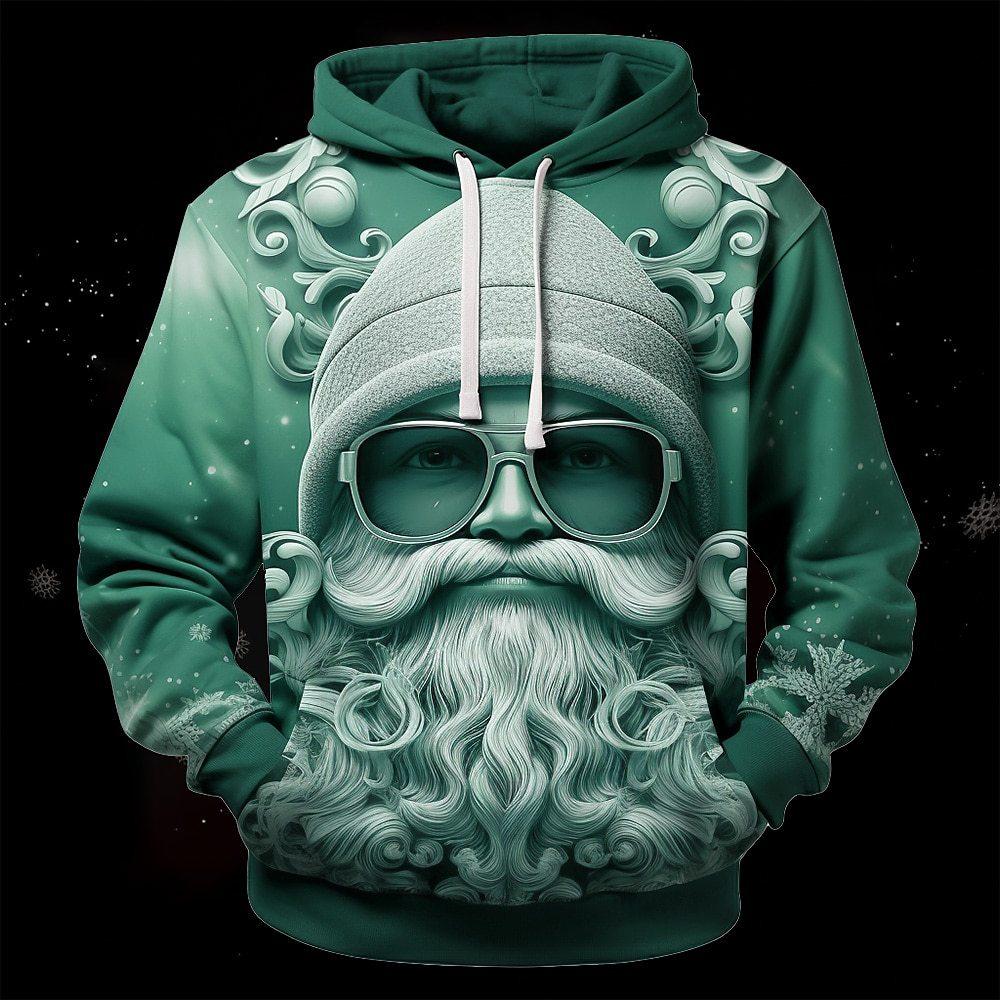 ETST 009 Direct Heren Lente en Herfst Losse Schouder Trekkoord Kangoeroe Patch Zak Capuchon Sweatshirt Vintage Kerstman 3D Print 6XL