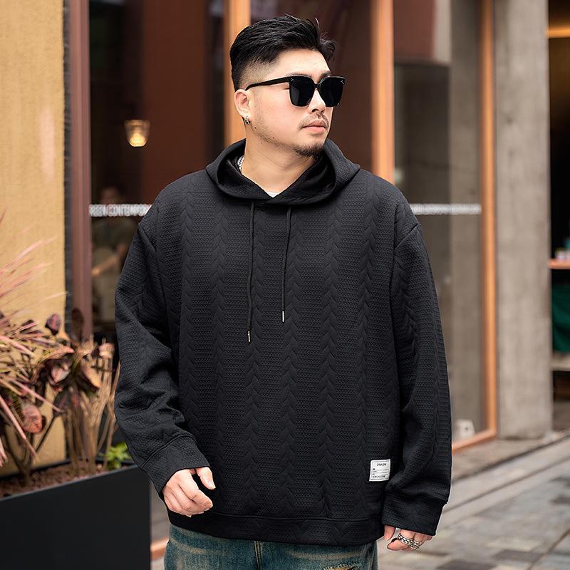 Top Men Wardrobe Heren Jacquard Pullover met capuchon in grote maten - Herfst 2023 Hoodie met lange mouwen 10XL zwart