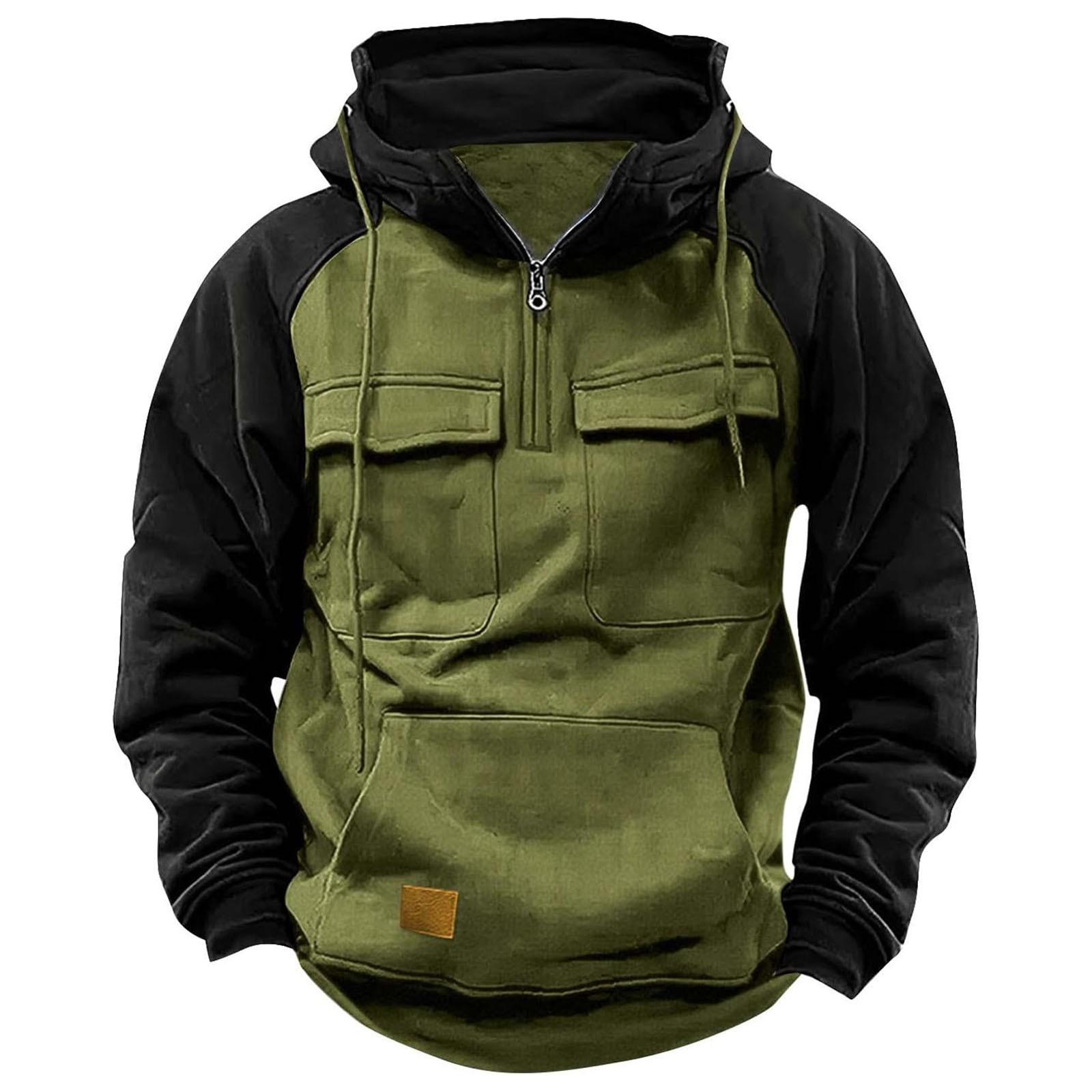 FX Men Heren Hoodie Lange Mouw Casual Pullover Tops Color Block Hooded Sweatshirts Herfst Losse Hoodies Met Zakken Streetwear S zwart