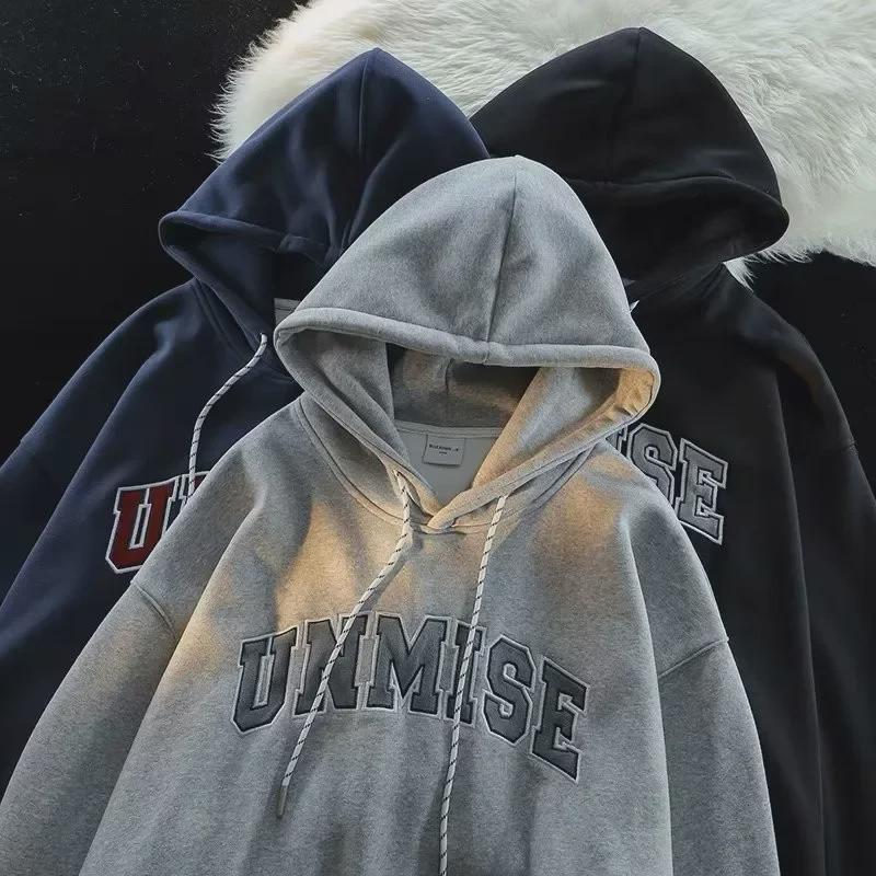 VantaGoods Heren Retro Letter Print Hooded Sweatshirt: Trendy, losse collegestijl voor koppels. XL