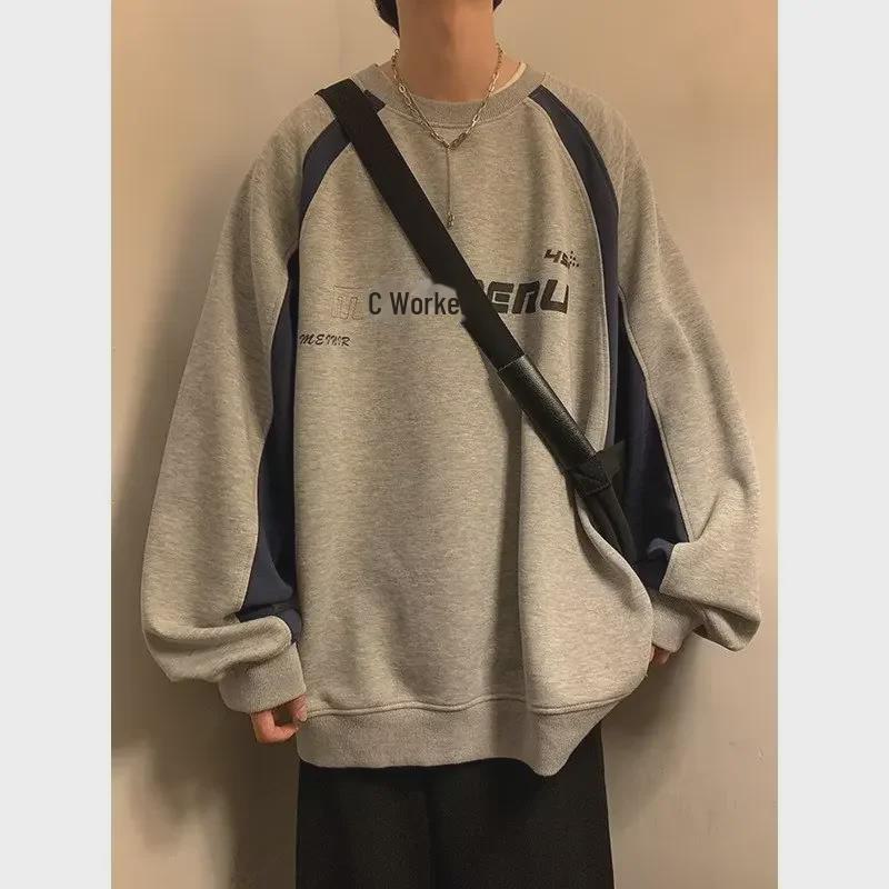 VantaGoods Heren Retro Amerikaanse Stijl Losse Ronde Hals Sweatshirt voor Lente en Herfst M zwart
