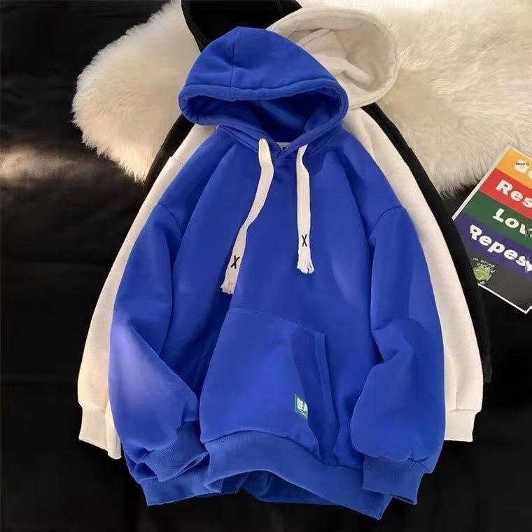 VantaGoods Trendy Retro Effen Kleur Hoodie voor Heren: Stijlvolle, losse, relaxte stijl voor koppels in de lente en herfst, geïnspireerd op Hongkong. XL zwart