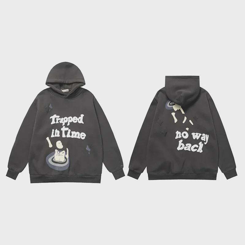 VantaGoods Broken Planet High Street Heren Foam Letter Print Hoodie Large donkergrijze kleur