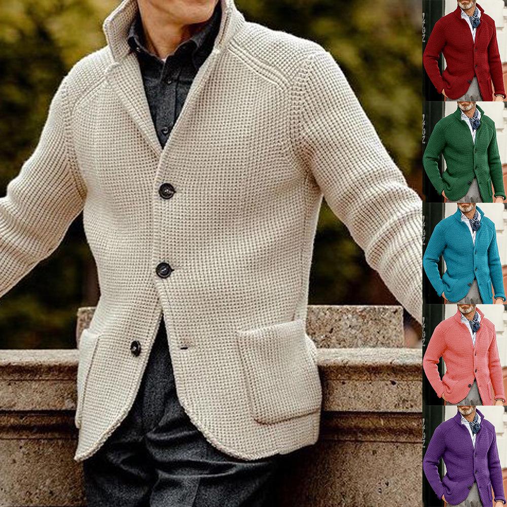 Sexy and beautiful clothes Herfst en winter losse trui Heren slim fit gebreid vest met opstaande hals Herfst- en winterbuitenkleding voor heren XXL