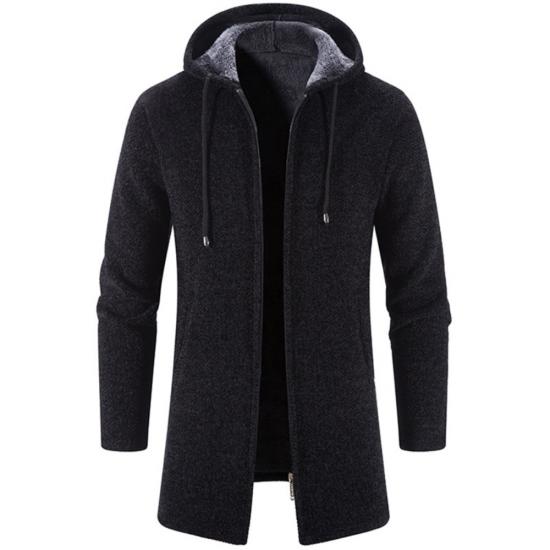 Big Thumb 2024 Herfst Winter Heren Cardigan Trui Trui Trui Jas Windjack Medium Lengte Cardigan Capuchon Rits Bovenkleding L zwart