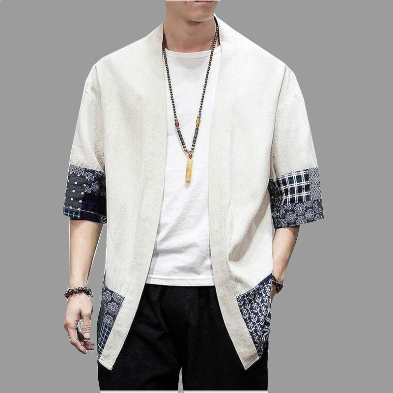 LAOHU Heren Japanse Kimono Cardigan Losse Katoenen Linnen Open Voorkant Casual Zomer Shirt Jassen S blauw