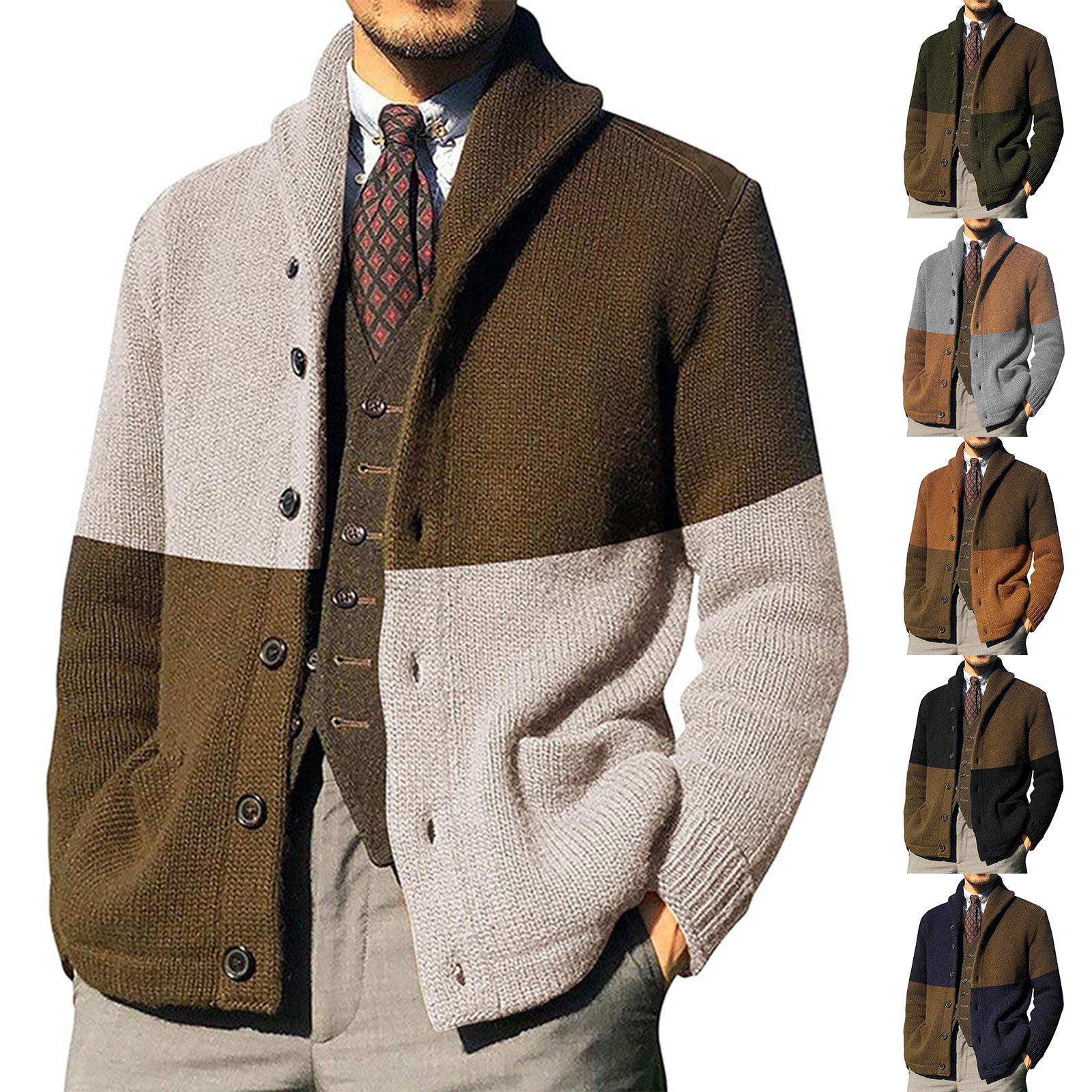 Ren Bag Cardigan Truien Voor Heren Casual Sjaal Lange Mouw Kleur Blok Knoopsluiting Gebreide Truien L beige