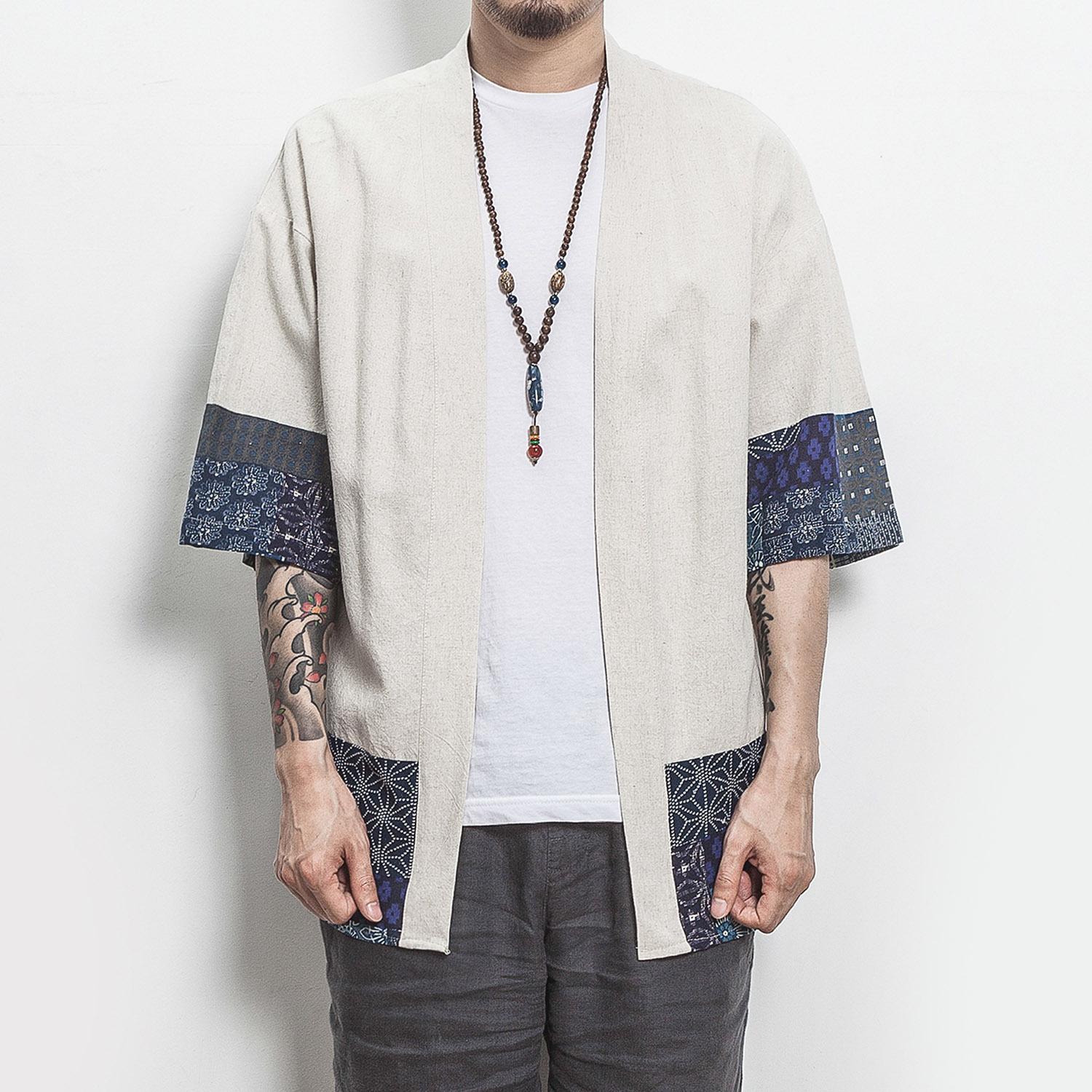 LAOHU Heren Japanse Kimono Cardigan Losse Katoenen Linnen Open Voorkant Casual Zomer Shirt Jassen S zwart