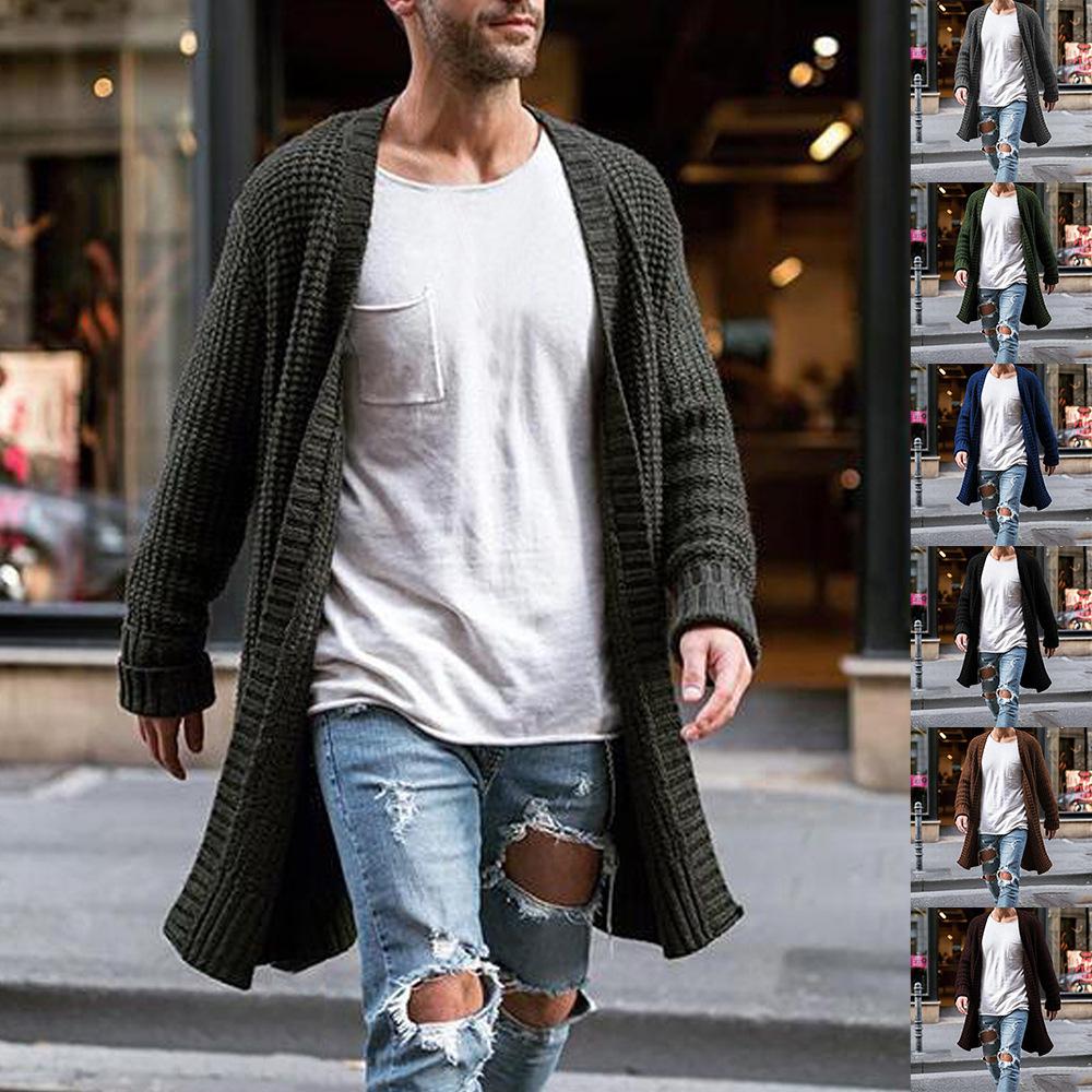 DSorothy Heren gebreide katoenen vest mode lange truien mannelijke casual effen lange mouwen slanke bovenkleding herfst winter warme jas XL zwart