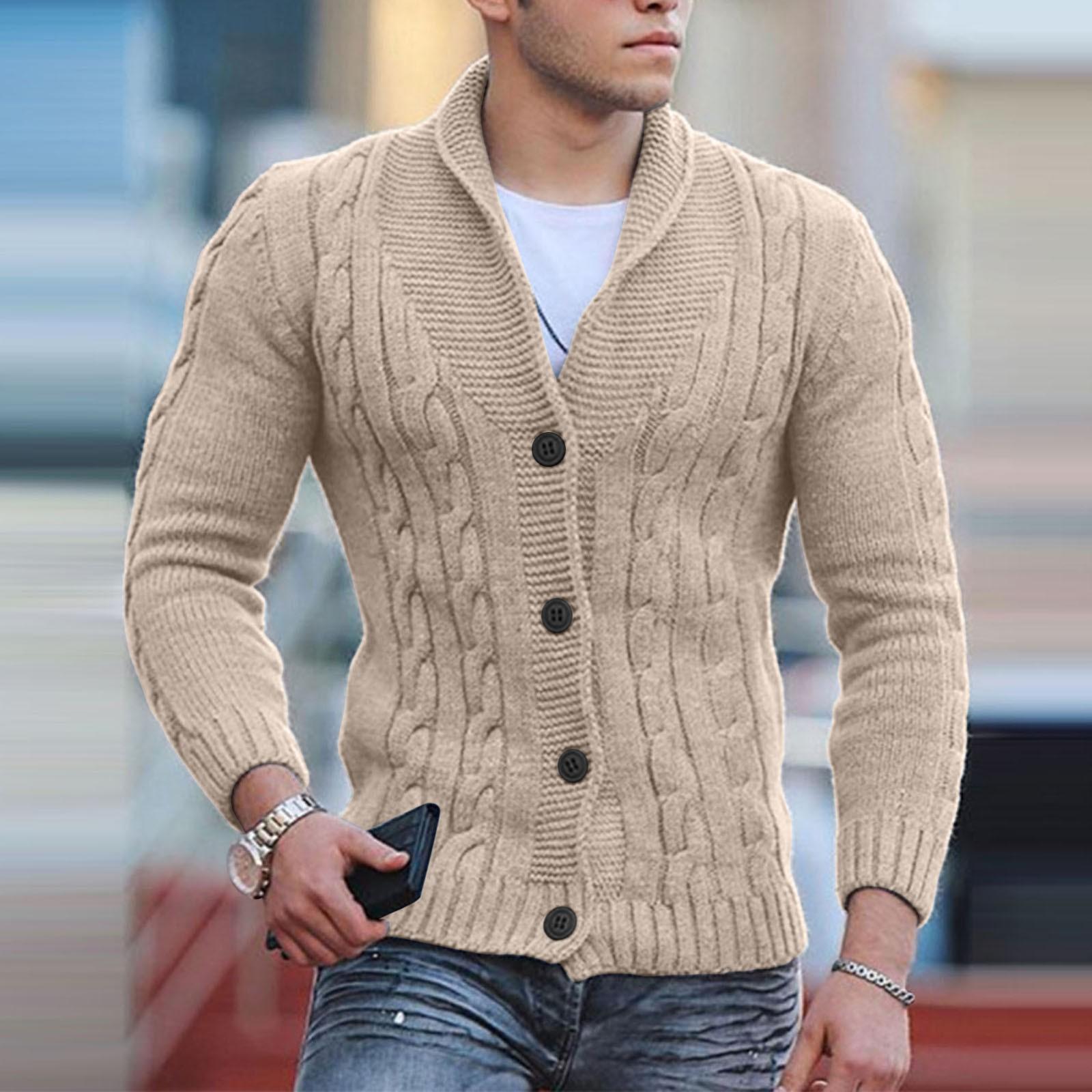FX Men Herenmode Engeland Stijl Gebreide Cardigan Trui Lange Mouw Enkelrijs Cardigans XL zwart