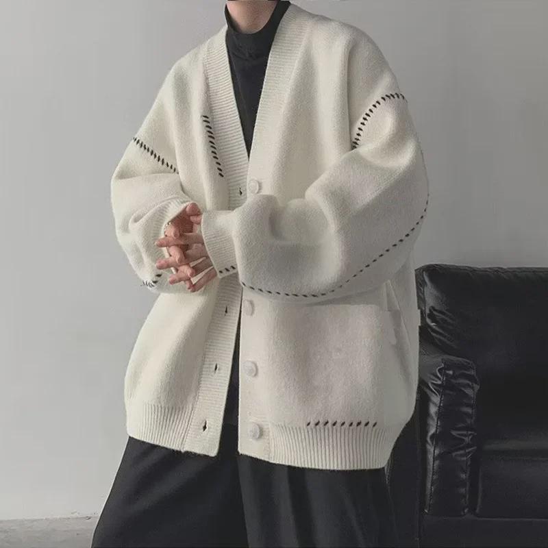 VantaGoods Unisex V-hals losse gebreide cardigan trui XL wit