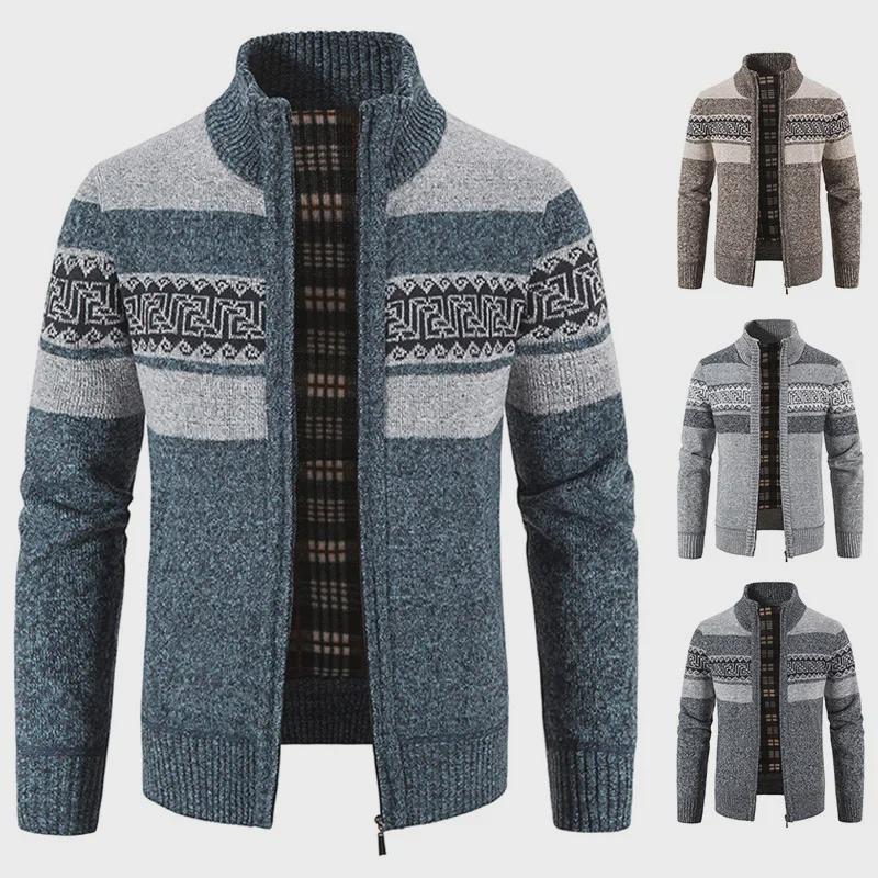 VantaGoods Wintergebreid vest voor heren met fluweelvoering en opstaande kraag M koffie