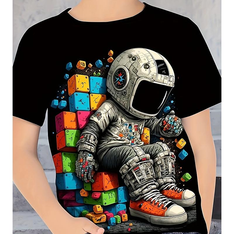 ETST WENDY 09 Astronaut 3D Print Jongens T-shirt Casual Lichtgewicht En Comfortabele Korte Mouw Tops Jongen T-shirt Tee Mode Zomer Kinderkleding 120