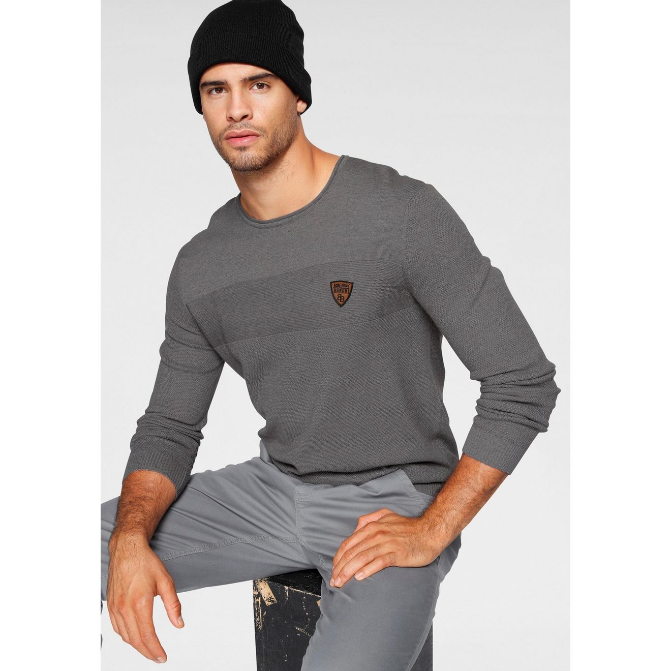 Bruno Banani Trui met ronde hals in modieuze tricot-look