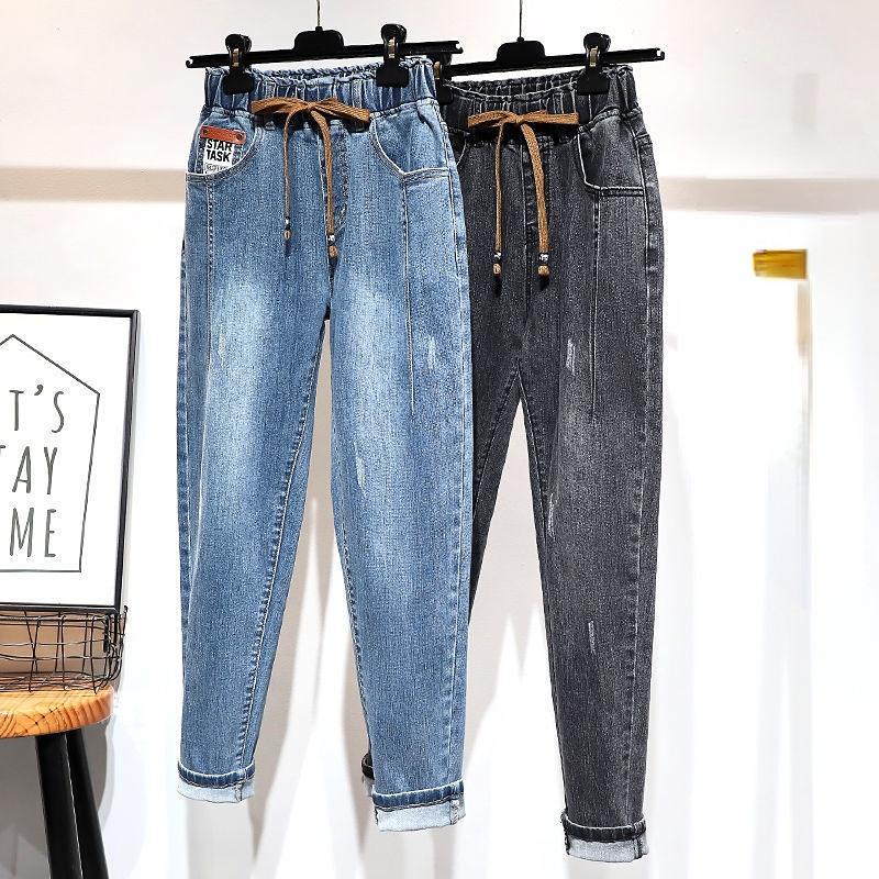 Summer Star Plus Size Katoen Elastic Force Denim Broek Hoge Taille Jeans Vrouw Magere Dames Jeans Harembroek XL grijs