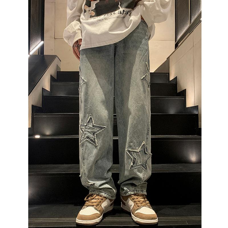 Euphratica Ster esthetische rechte broek wijde pijpen jeans grunge denim broek vrouwen Y2K vintage mannen Koreaans blauw streetwear oversize S zwart