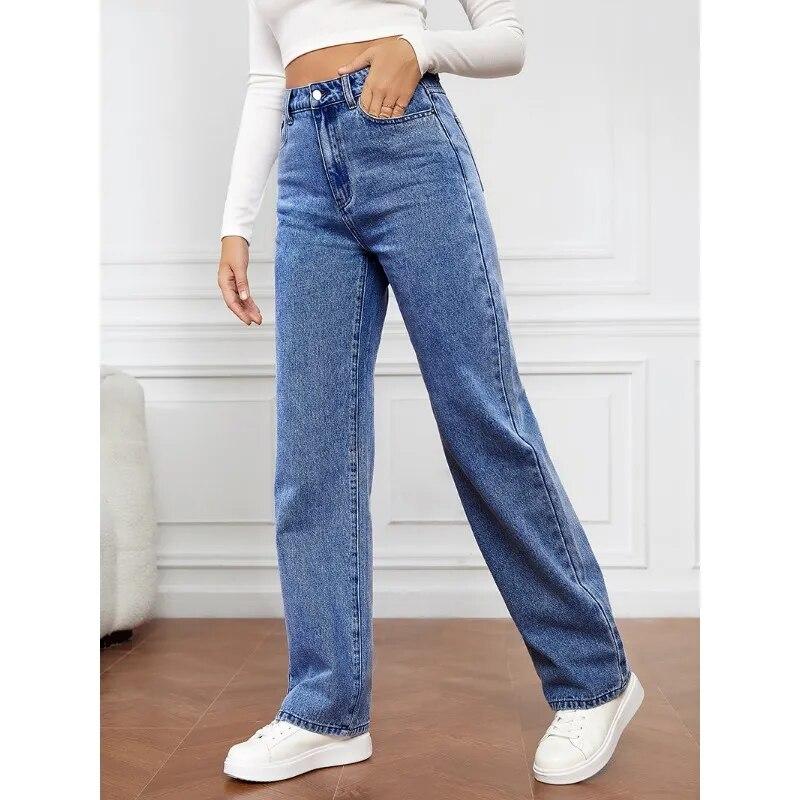 Best do it Herfst Office Lady Jeans Casual Mode Vrouwen Rechte Broek Stretch Broek Streetwear Losse Hoge Taille Denim Jeans 29449 XL blauw/diep