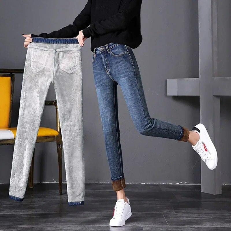 Best do it Winter Mode Warme Verdikte Denim Jeans Met Hoge Taille Voor Vrouwen Casual Fluwelen Dames Jeans Streetwear Skinny Broek 30096 32 tijger