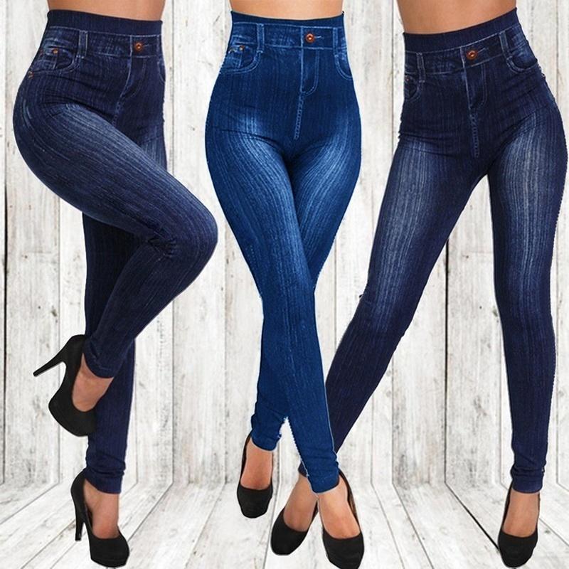 Betterring Vrouwen Plus Size Hoge Taille Imitatie Jeans Legging Denim Broek Potloodbroek Casual Mode L donkerblauwe kleur